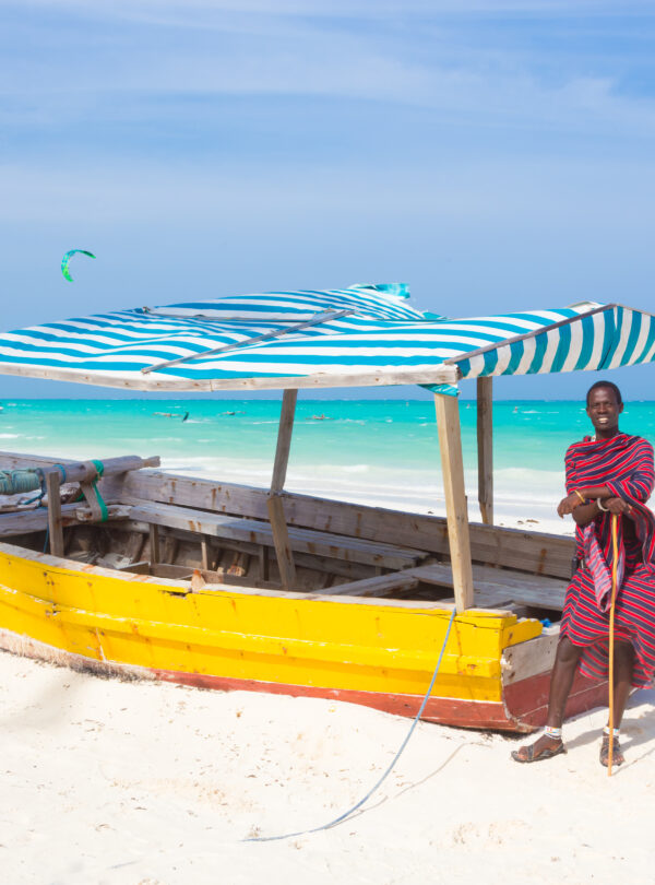 White tropical sandy beach on Zanzibar.